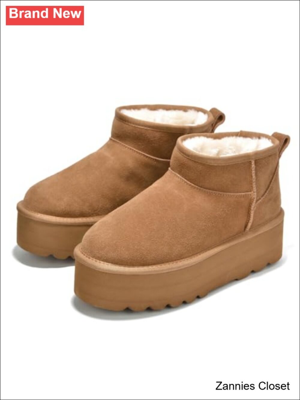 ✨ Genuine Suede Ankle Snow Boots for Women Waterproof Platform Faux Fur Lined